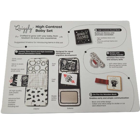 Quiggly High Contrast Baby Toy Set - Black and White Newborn Sensory Toys ,0-6m - Picture 2 of 16